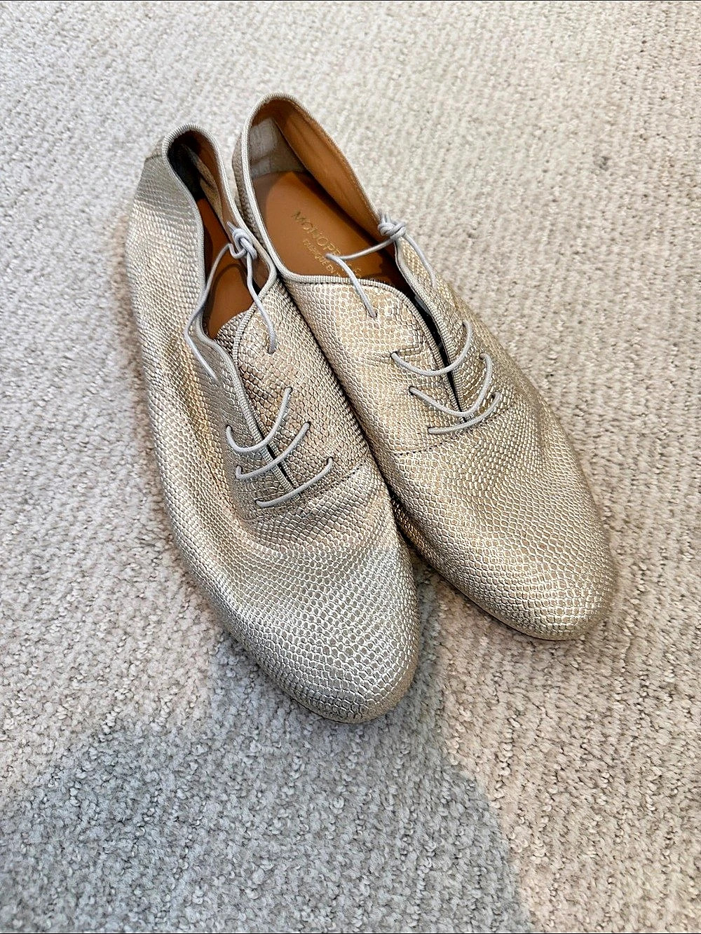 Monoprix Femme Gold Metallic Leather Oxfords Italian 41 US 9.5